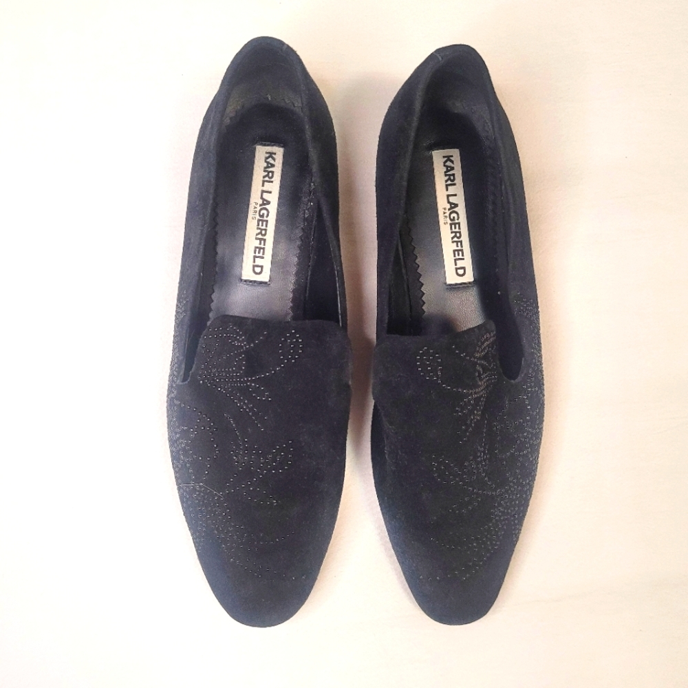 Karl Lagerfeld Paris Vintage Black Suede Flats Size 7